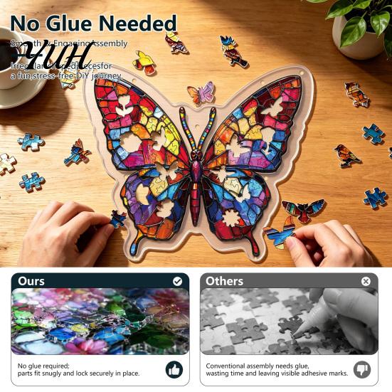 Colorful Glass Effect Suncatcher Acrylic Puzzle Butterfly for Window, Stained Jigsaw Ornament Ornament, Window Hanging Decoration Indoor Outdoor Decor