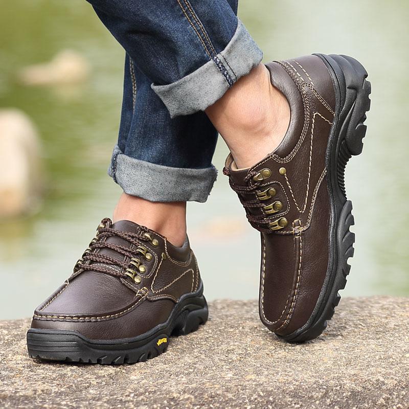 Fashion Men Casual Shoes Handmade Genuine Leather Versatile Outdoor Men Sneakers Black Brown Thick Bottom Non-Slip Classic Hiking Shoes