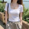 MJ STYLE Women's Square Neck Short Sleeve Slim Fit T-Shirt