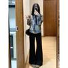 Plus Size High Waist Fleece-Lined Micro-Flare Jeans for Women - Slimming, Elastic, Wide Leg Bell Bottoms for Autumn/Winter