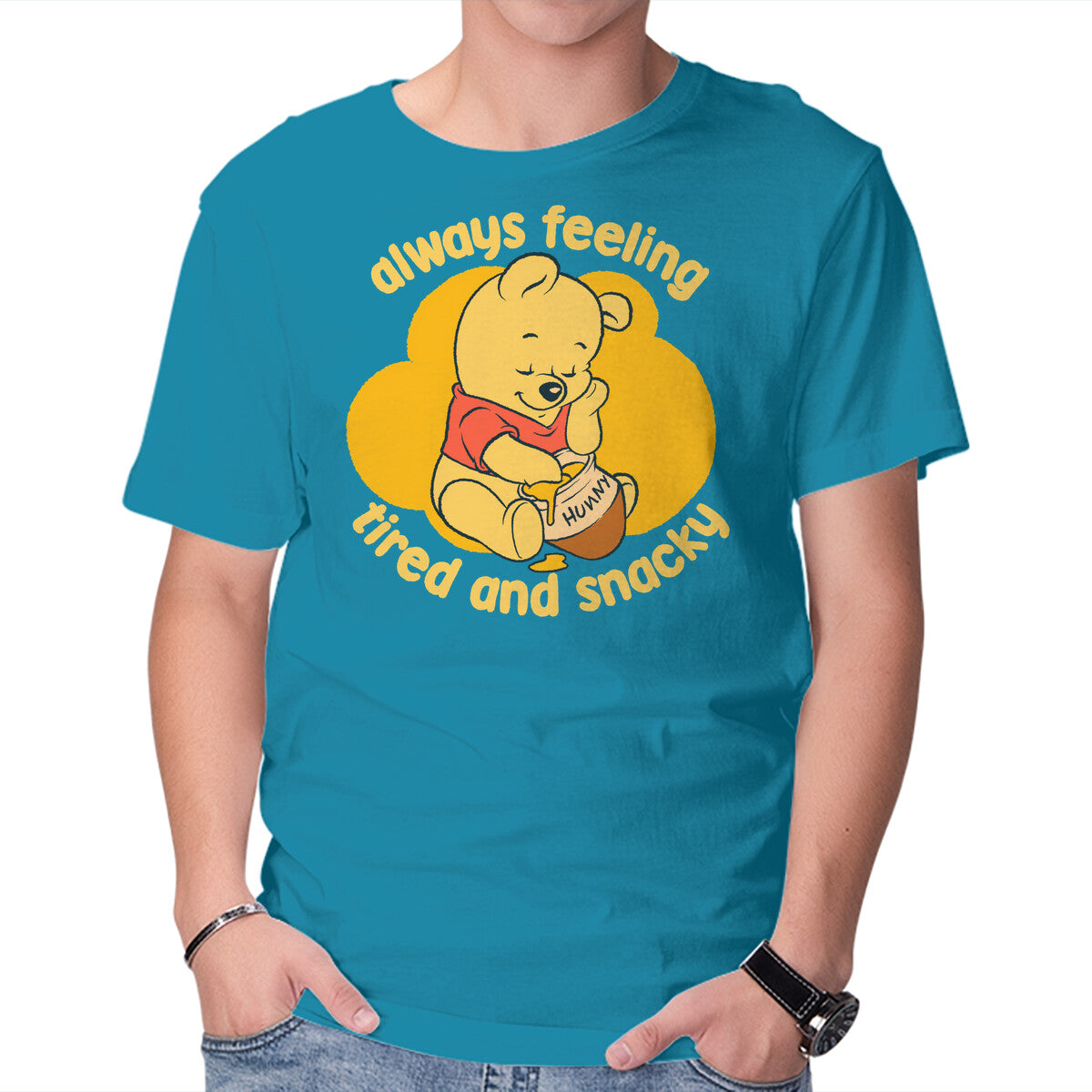Unisex Crew Neck T-Shirt Cute Tired Snacky Bear Graphic Short Sleeve Casual Tee M