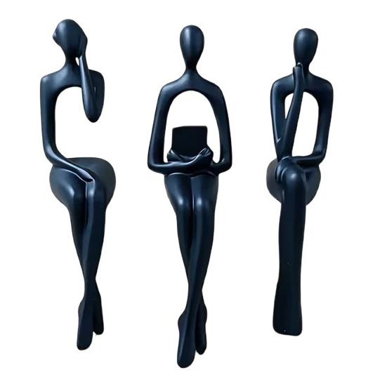huaqianguhh 3Pcs/Set Abstract Human Figurines, 3D Printed Modern Minimalist Art Sculpture, Artistic Sitting Figure Statues for Home Shelf Table