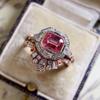 Pair ring, retro red zircon set ring, fashion ring.