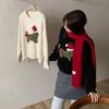 Crew neck atmosphere puppy sweater women's autumn and winter sweet cartoon pullover red gentle wind knitted sweater outer wear