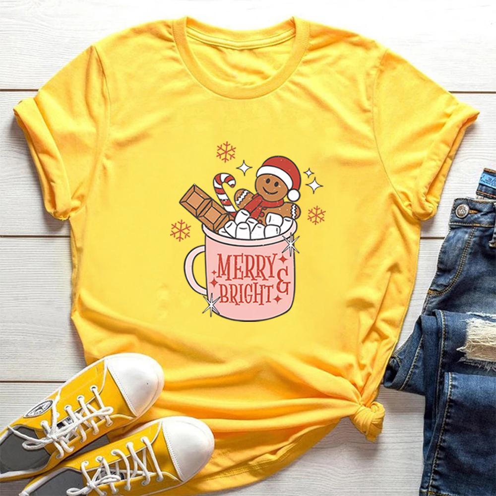 Gingerbread Retro Merry T Shirt Cute Xmas Tshirt Christmas Graphic T Shirts Merry Christmas Tee Womens Holiday Tops