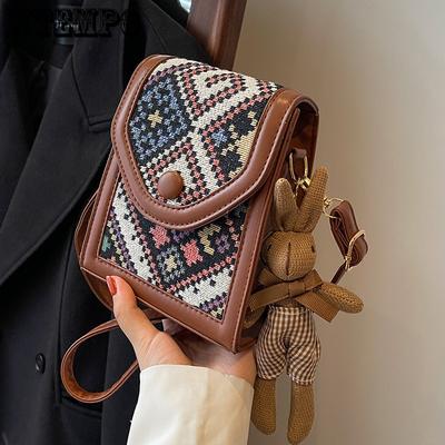 Ethnic Style Crossbody Mobile Phone Bag Women's Single Shoulder Small Square Bag Fashionable Coin Purse