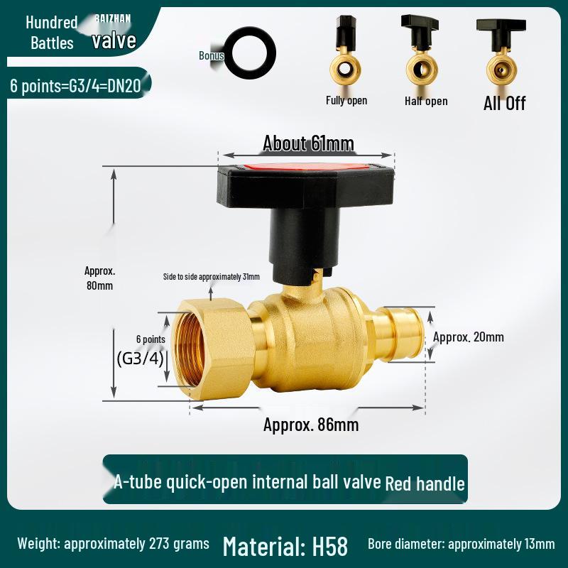 High-Flow Copper Ball Valve with Quick Connect for Fan Coil Units, Dual Thread Male and Female, 1-Inch and 3/4-Inch Options