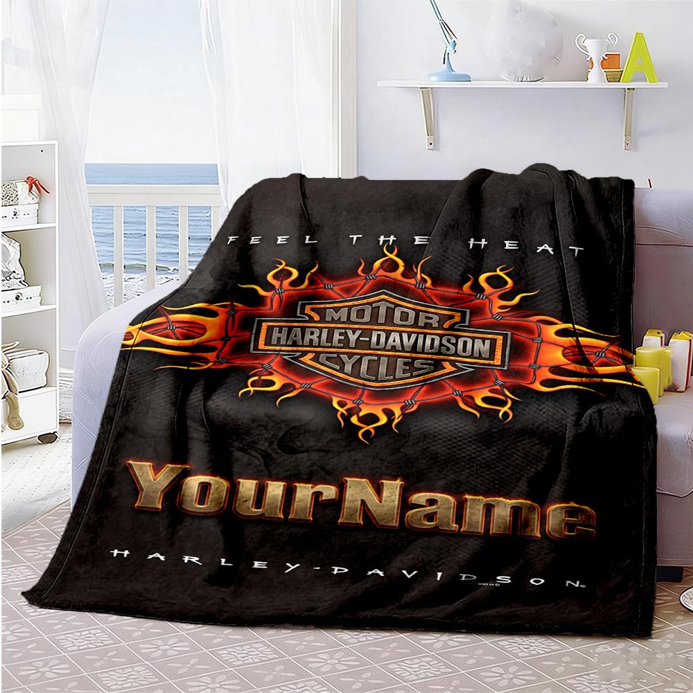 Harley-davidson Motorcycles Customize Text Blanket Multi-purpose Customizable Blanket Soft Warm Cozy for Bed Bedding Nap Living Room for All Occasions