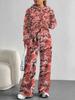 Pink Cherry Print European and American Autumn and Winter Casual Long-sleeved Suit Women's Hooded Sweater Trousers Two-piece Set