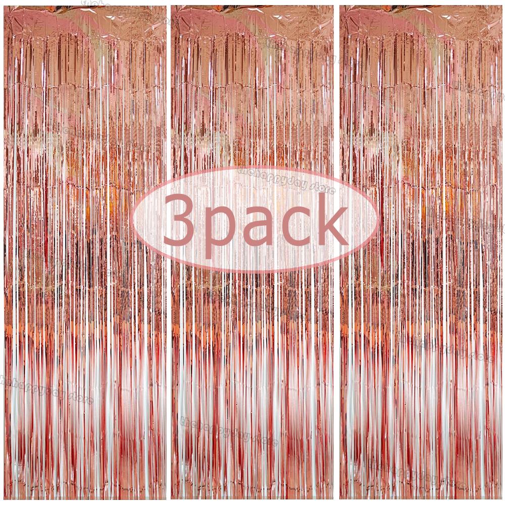 3Pack Valentines Day Party Backdrop Decorative Curtains Bachelorette Party Backdrop Metallic Foil Tinsel Fringe Curtain Christma