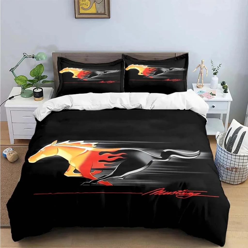 3D Print Mustang Car Logo Bedding Set Boys Girls Twin Queen King Size Duvet Cover Pillowcase Bed Boys Adult Home Textileextile