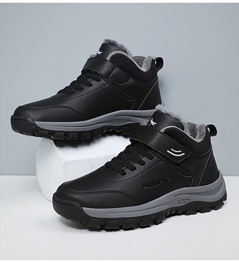 Red Dragonfly Men's Winter High-Top Casual Shoes: Warm Plus Velvet, Soft Sole, Non-Slip Walking Shoes for Middle-Aged and Elderly