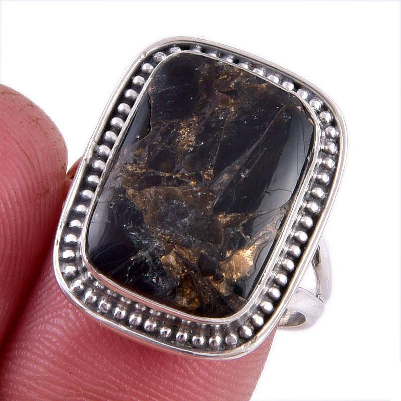 

Natural Black Copper Turquoise Gemstone 925 Solid Sterling Silver Ring S.8 L1Q97