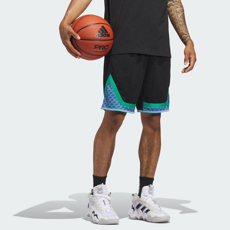 Adidas Pro Block Patterned Colorblock Quick-Dry Basketball Shorts Men Bottoms Black IN2477
