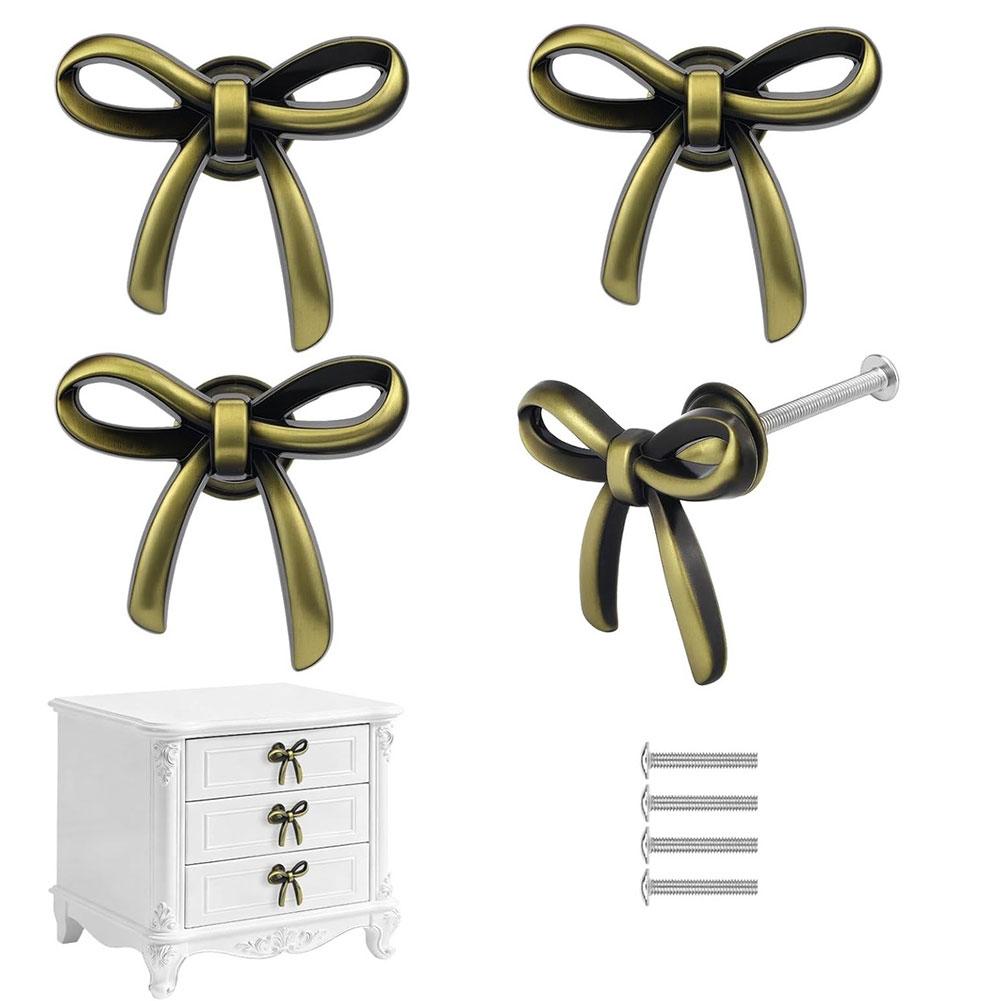 Vintage Bow Cabinet Knobs Decorative Zinc Alloy Drawer Pulls For Furniture Upgrade Decorative Handle Furniture Accessories