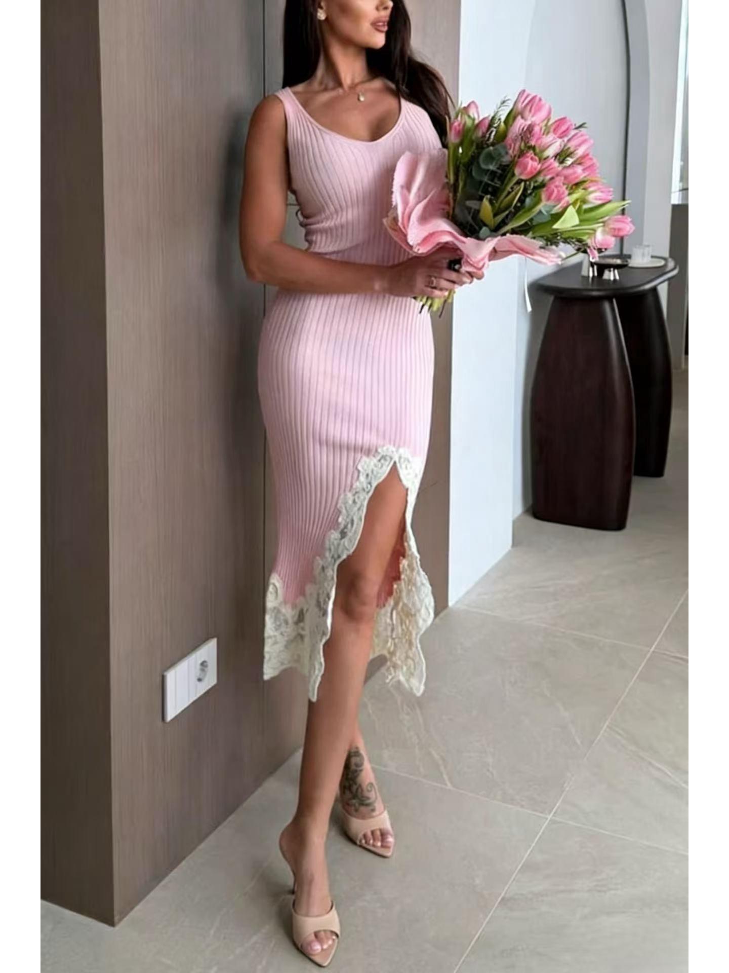 Spring/Summer 2026 Elegant Casual Lace Slit Hem Dress for Europe and America Triple Extra Large