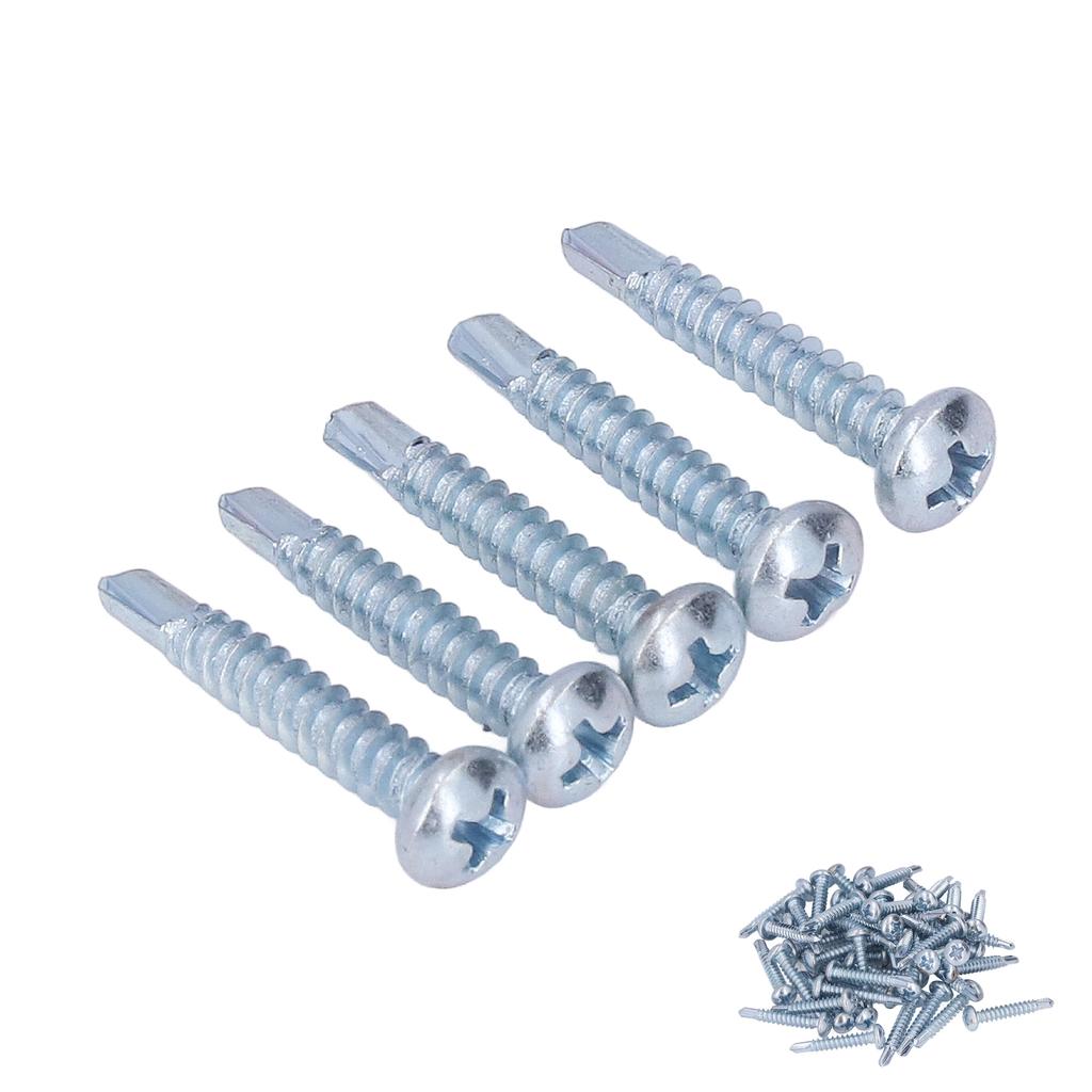 50 Pcs Round Head Self Drilling Screw 4.2x25mm Galvanized Steel Drill Screws for Furniture Repair