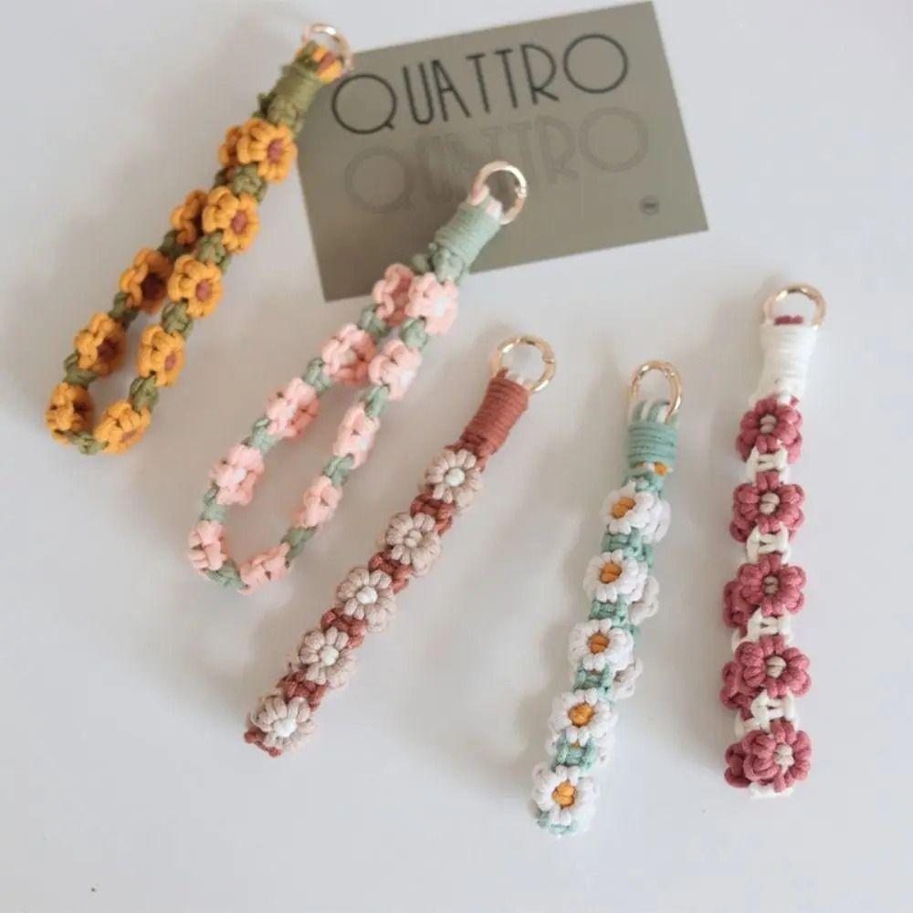 Gänseblümchen Handy-Handgelenkband Baumwollseil Gänseblümchen Schlüsselanhänger Boho-Stil Handy-Lanyard Handy