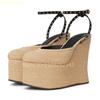 Shallow Ankle Strap Super High Heel Wedges Sandals Grass Woven Platform Women Summer Sandals 2025 New Linen Round Toe Sandals