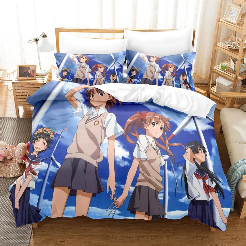 New Anime Kawaii Girls A Certain Scientific Railgun Bedding Set Boys Girls Twin Queen Size Duvet Cover Pillowcase Bed Kids Adult