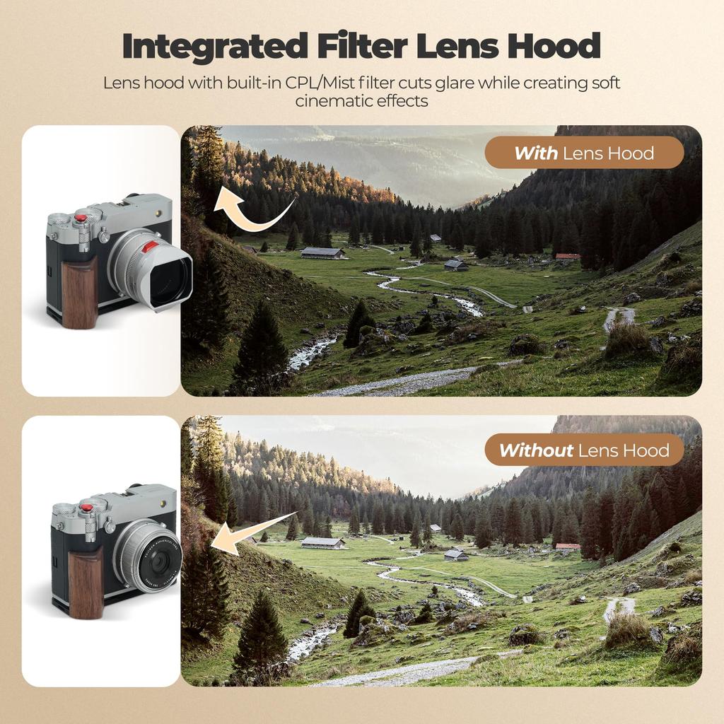 Freewell Integrated Filter Lens Hood for FUJI Hybrid CPL Black Mist Silver GFX100RF, & Filter, (FW-GFX100RF-RLH-S)