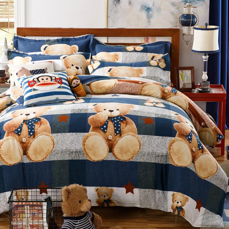 Set din patru piese din bumbac îngroșat și abradat, husă de pilota cu imprimeu, din bumbac pur, de lux, ușoară, cu abraziune, set de cearșaf de pat 4 piese