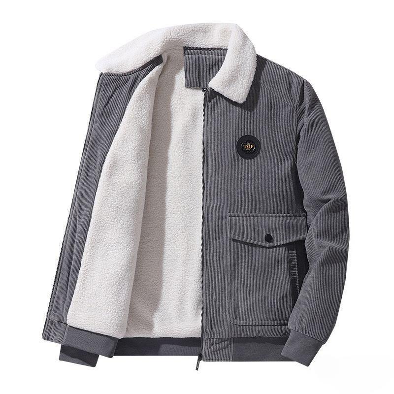 Autumn/Winter Men's Corduroy Lambskin Jacket, Loose, Thickened, Casual Lapel Men's Coat