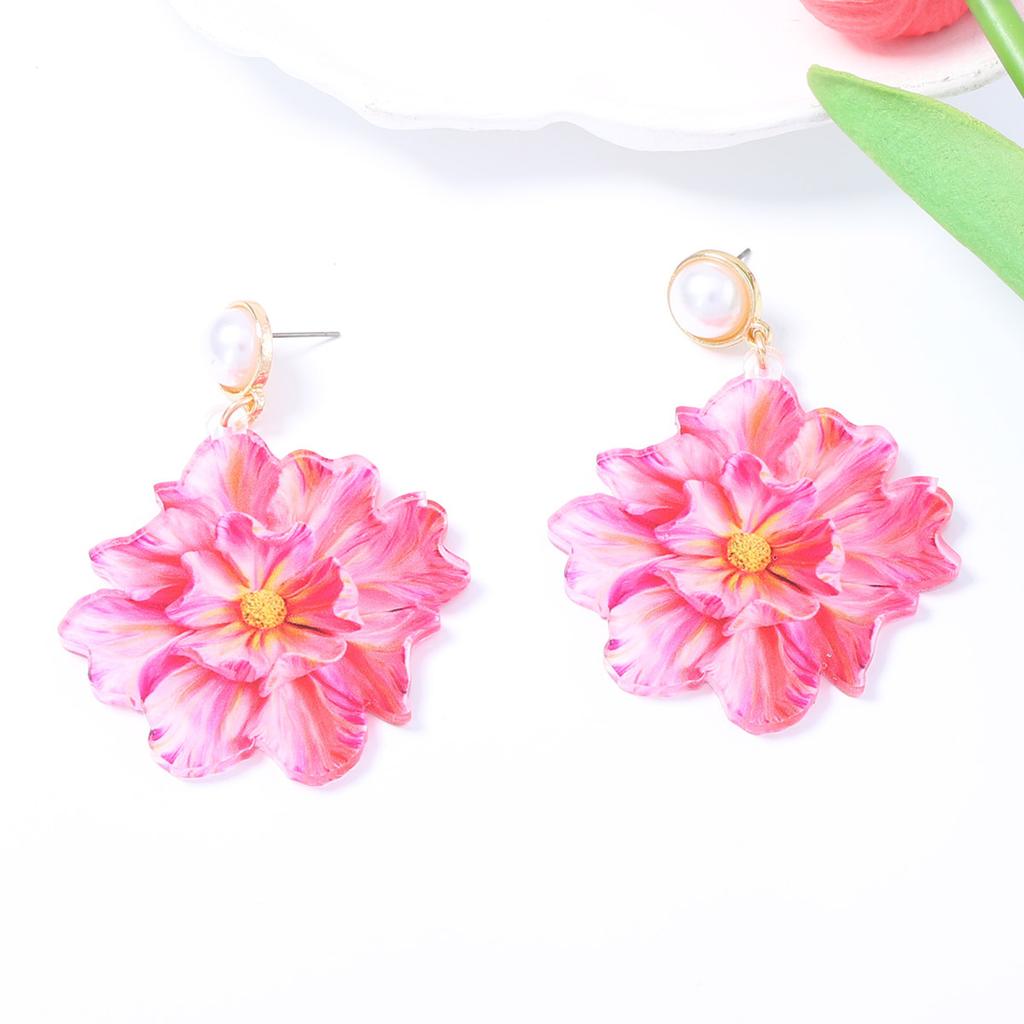 Fresh and elegant fairy style exquisite and gorgeous exaggerated flower earrings imitation pearl stud earrings gentle temperament women's models