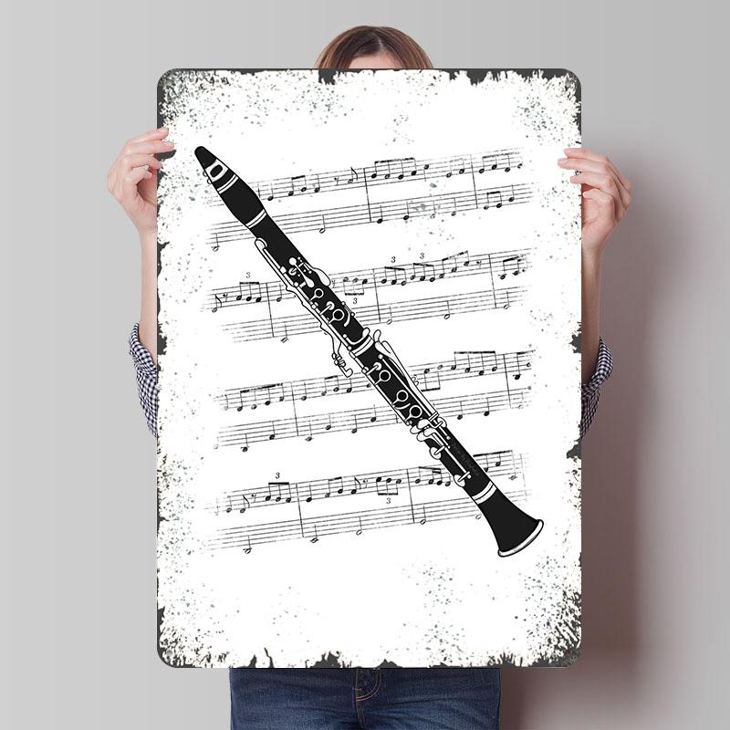 Clarinet Music Notation Clarinetist Tin Plaque Poster Customized Wall Art Retro Vintage Metal Signs for Man Cave Room Decor Men