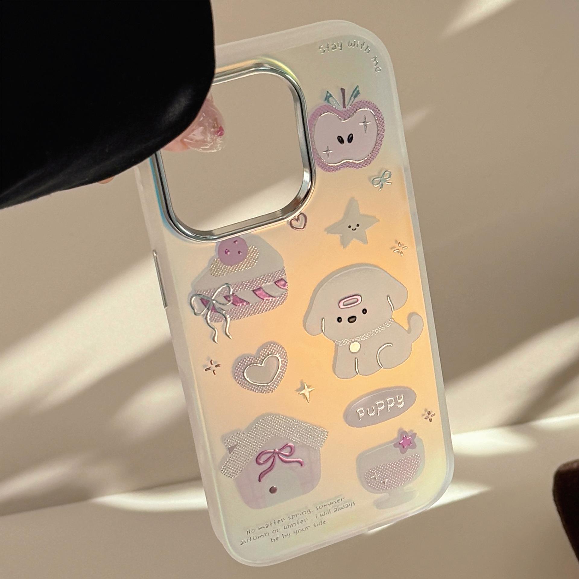 

Gilded Cartoon Dessert Puppy Suitable for Iphone15 Mobile Phone Case 16Promax Electroplating Laser Hard Creativity 12pro max (6.7)