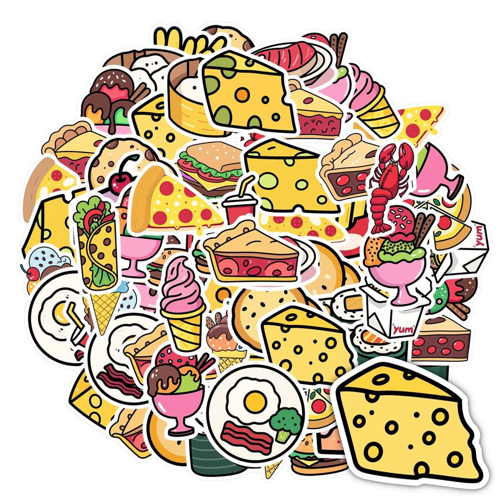 35pcs-50pcs Playful Food Stickers Cartoon Desserts Stickers Stationery Stickers For DIY Phone Laptop Scrapbook Bike