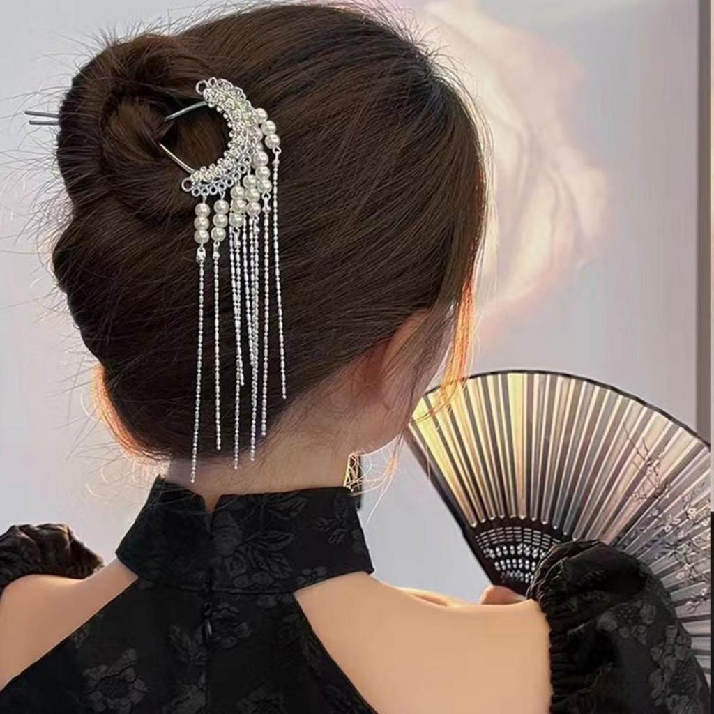 Glitter Pearl Tassel Hairpin Vintage Chinese Style Butterfly Hair Stick Women Girls Jewelry Hair Accessories Hanfu Hairpins