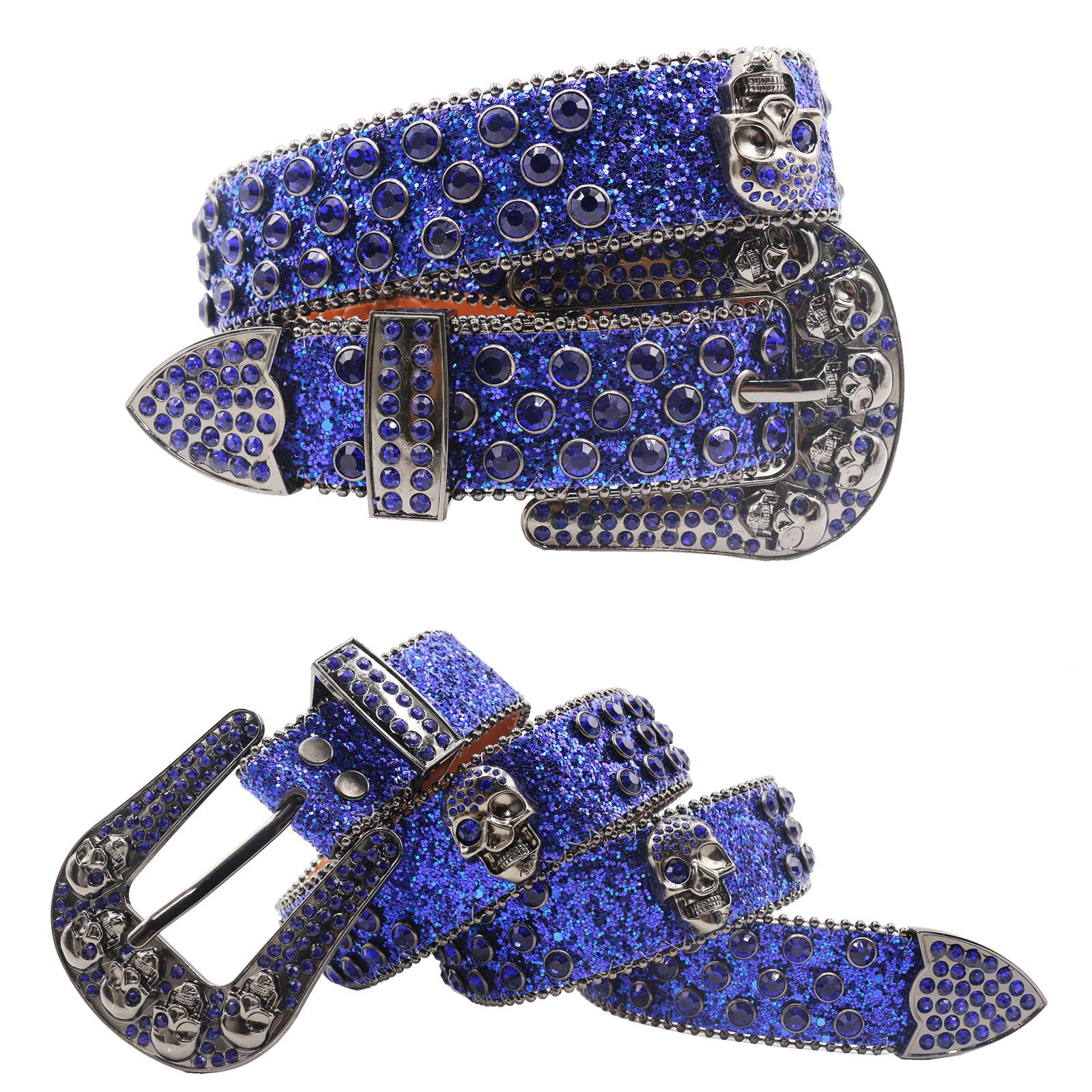 Writing A Notebook Women's Rhinestone Belt Belt Men's Belt Inlaid Skull Accessories Belt Punk Fashion Trend 125Cm