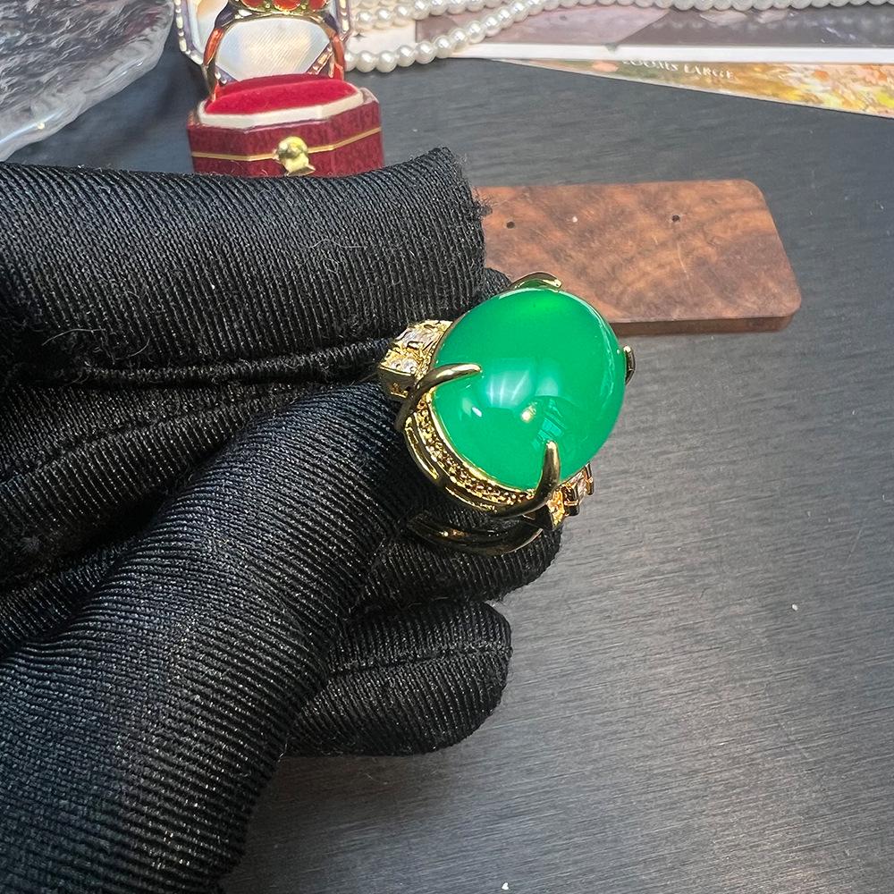 Elegant Chinese Cloisonné Chalcedony Tiger Eye Ring with Retro Court Style Design