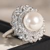 Huitan Gorgeous Round Women Ring Imitation Pearl Fancy Accessories for Wedding Engagement Noble Full Shiny CZ Lady Jewelry Gift