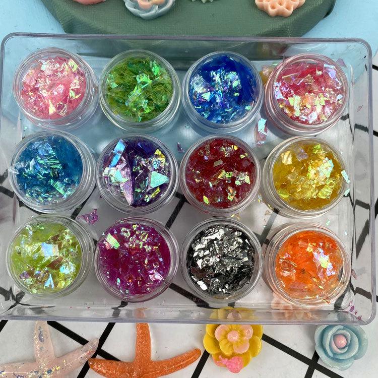 12-Farben Nail Art Glitzer Set: Rosen-, Blüten-, Herz- & Stern-Pailletten zur Handyhüllen-Dekoration