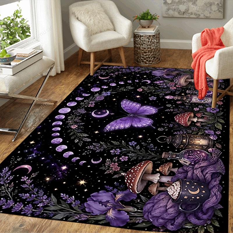 1Pc Purple Fantasy Garden Rug, Office Carpet Indoor Outdoor Doormat, Non-Slip, Comfortable, Living, Christmas Halloween, Xmas Gift Ey14