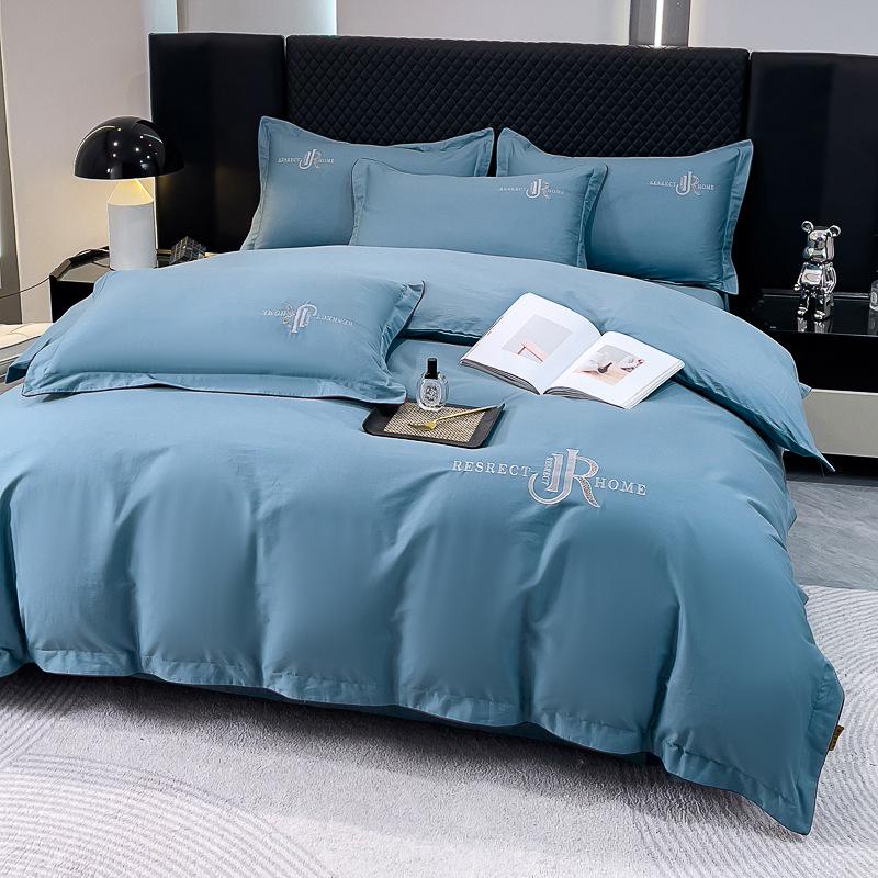 Elegant All-Season High-Thread Count Cotton Satin Twill Embroidery 4-Piece Set