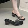 French summer 2025 new fairy skirt beach crystal heel thick heel open-toed cool slippers women's sandals