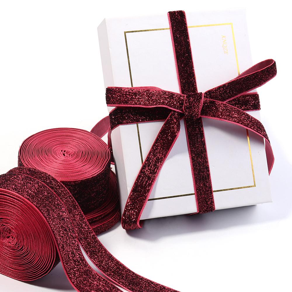 5-10yards/lot Colored Single-sided Velvet Ribbon Sparkling Satin Ribbon Bow DIY Christmas Party Gift Flower Packaging Decoration
