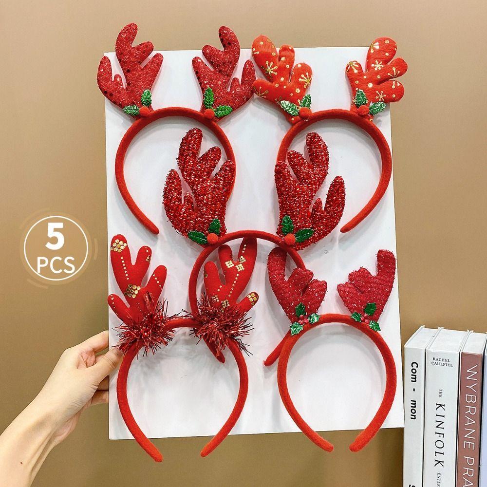 5PCS Santa's Hat Christmas Hair Hoop Snowman New Year Hairband Cute 2025 Headband  Prom Props