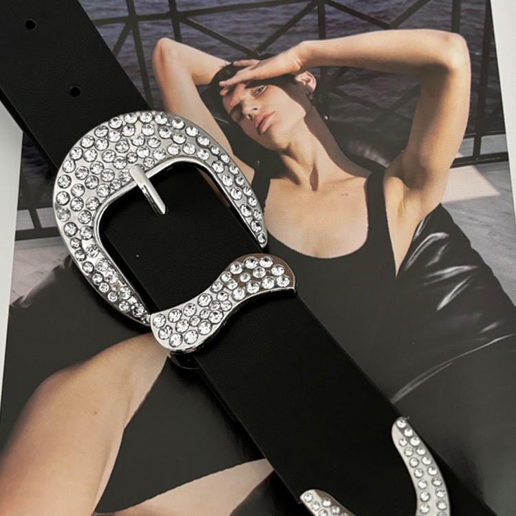 Women's Black Retro Rhinestone Waist Belt for Jeans & Dresses