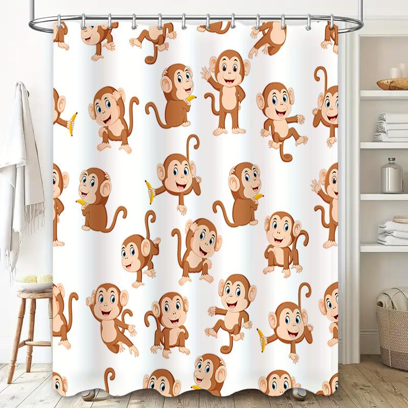 Cute Monkey Print Shower Curtain Waterproof Fabric Home Decor Bathroom Decoration Size 180x240cm