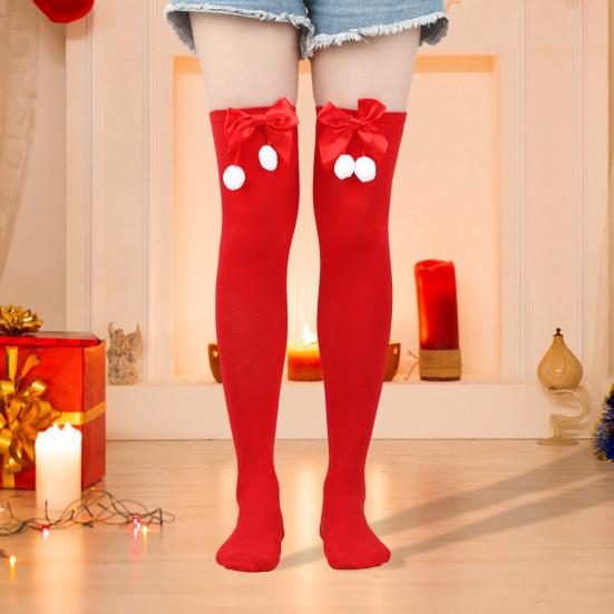 1 Pair Christmas Stockings Colorblock Striped Retro Bright Color Bow Decor Anti-slip Skinny Performances