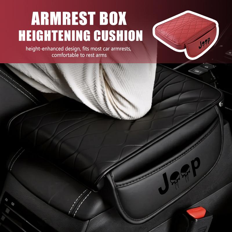 Leather Car Armrest Mat Height Support Pad Storage Accessories For Jeep Grand Cherokee Wrangler JK Renegade Gladiator Compass