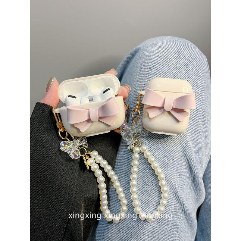 

INS Simple Stereo Bow for Apple Bluetooth Wireless Airpodspro Protective Case 2 Generation 3 Generation Earphone Case airpods3 Pink Bows with rice bottom [with chain]]