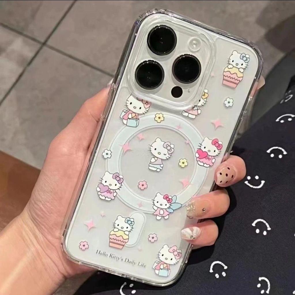 Transparent Magnetic Hello Kitty Case for Apple 17 Promax with Touch Buttons