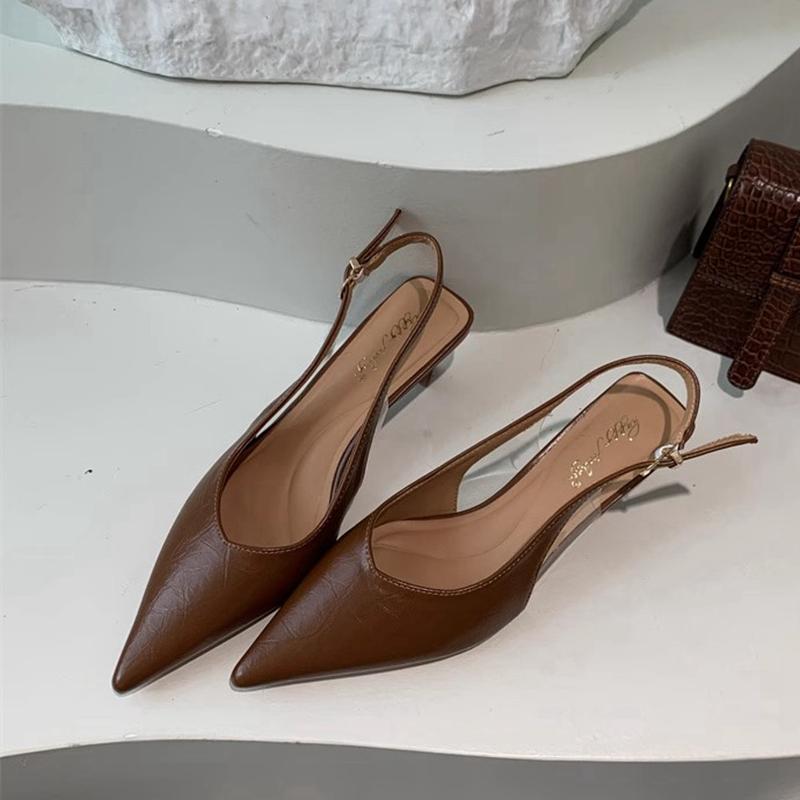 

Мода SUOJIALUN Летние Новые Женские Сандалии Модные Острый Носок Неглубокие Слипоны Женские Элегантные Туфли Слингбэки Тонкий Средний Каблук Платье Мюли 40