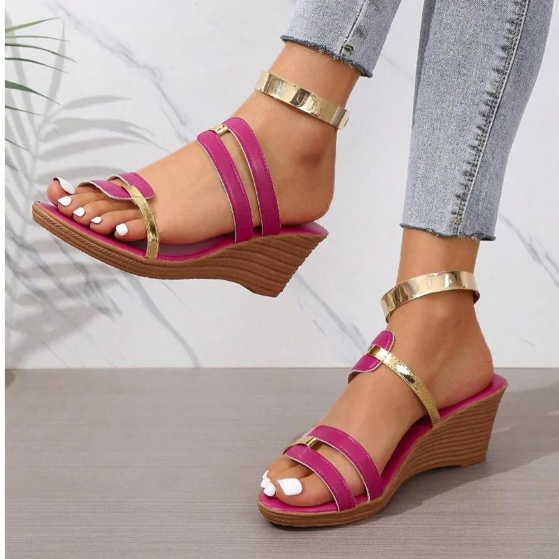 Fashion Fashion Women's Sandals Open Toe Narrow Strap Designer Womens Shoes 2025 Summer Casual Leather Thick Sole Wedge Ladies Slippers