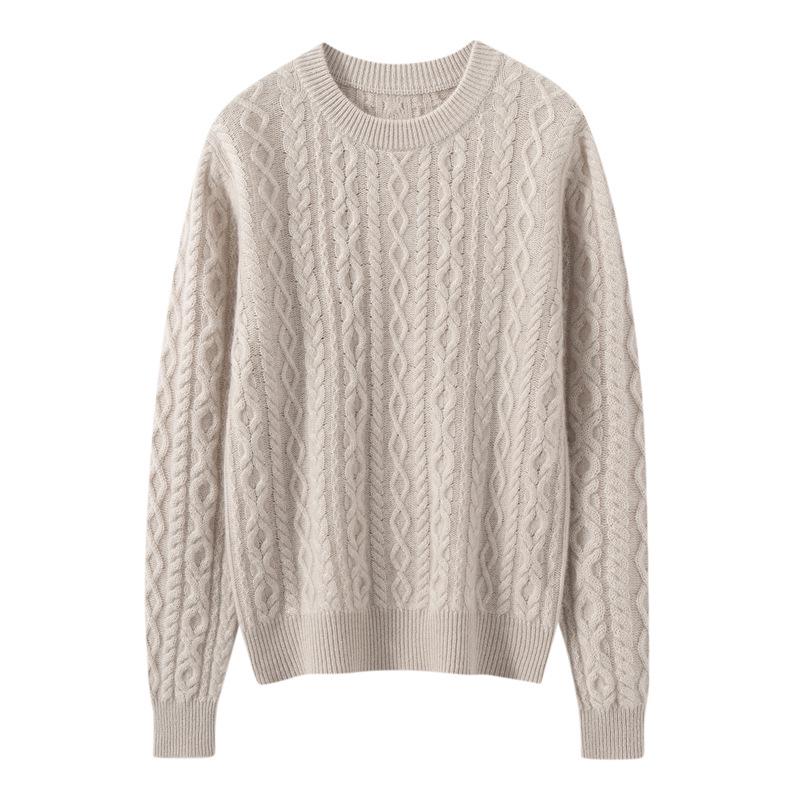 2026 Autumn/Winter Women's Cashmere Round Neck Cable Knit Sweater - Versatile, Loose, Slimming, Thick Knit.